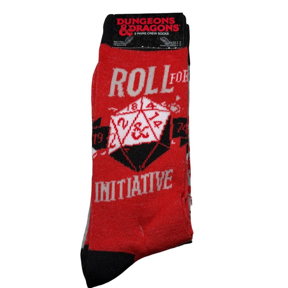 2 Pairs of Dungeons & Dragons Crew Socks Men’s Size 6-12 Red, Gray & Black New